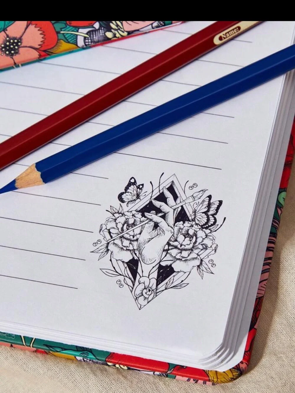 Frida Kahlo Floral Spiral Notebook Journal | Floral Art Hardcover Notebook - Picture 2 of 6